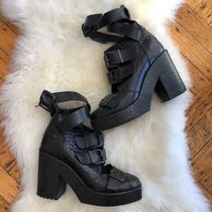 Topshop Strappy Buckle Platform Boots 7